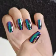 Rainbow Gradiant Metallic Nails-Nail Art-Fashion Nails-Oval Long Fingernails