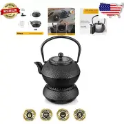 37oz Durable Cast Iron Teapot with Stainless Steel Infuser & Hammered Design