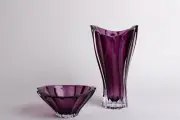 Set Vase 12 " and Bowl 8" Purple Vase Desert Bowl Bohemia Czech Crystal Gift