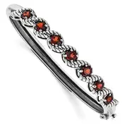 Sterling Silver Rhodium-Plated Garnet Hinged Bangle
