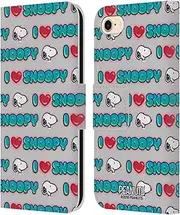 Head Case Designs Officially Licensed Peanuts I Love Pattern Snoopy Boardwalk Airbrush Leather Book Wallet Case Cover Compatible with Apple iPhone 7/8 / SE 2020 & 2022