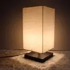 Modern Linen Table Lamp for Bedroom or Living Room, Black Base, Us Plug