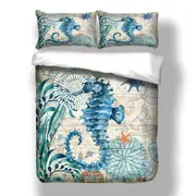 Hippocampus Pattern Bedding Set Soft Quilt Cover Pillowcase Set