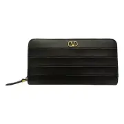 Valentino Garavani Diary Lines Black Grain Leather Zip-Around Long Wallet NEW