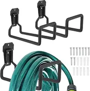 uxcell 3-Pack Garden Hose Holder Wall Mount, Metal Water Pipe Hanger Reel W 9 Screws for Outside Yard/Garage, Water Hoses Storage Expandable Tube Rack Hooks [Black]