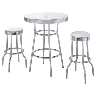 Coaster Retro 3-Piece Round Metal 1950s Bistro Pub Bar Table Set in White