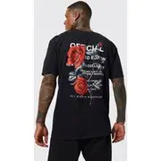Mens Black Oversized Floral Back Graphic T-shirt