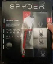 SPYDER Men's 5 Pack Soft Cotton Crew Neck T-Shirts Size LARGE BL/GR/WH/2 BLK
