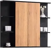 Bathroom Mirror Cabinet, Folding Medicine Cabinet, Waterproof, Wall Hanging, with Storage Shelf (Black 90x14x70cm)