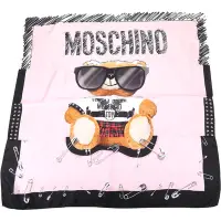在飛比找Yahoo奇摩購物中心優惠-MOSCHINO 墨鏡泰迪熊印花粉黑色真絲方巾