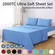 2000TC Hotel Quality Bed Fitted Flat Sheet Set Pillowcase Double Queen King Soft