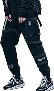 [Ambcol] Men's Joggers Punk Cargo Baggy Techwear Hip Hop Harem Streetwear Tactical Track Pants