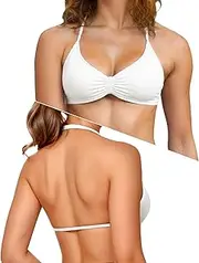 [Adamotto] Workout Low Impact Bras for Women Low Support Strappy Sports Bra V-Neck Halter Open Back Padded Gym Yoga Crop Top