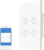 [UseeLink] Smart Light Switch, WiFi Light Switch, Touch Smart Wall Switch, Touch Panel Light Switch, Compatible with Alexa/Googlee, Requires Neutral Wire (4Way)