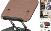 Book Stand for Reading,Book Holder, Height&Angle Adjustable, 360° Dark Wood
