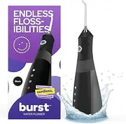 Burst Electric Water Flosser for Teeth Cleaning (3 Modes/Black) | Cordless | Plaque Removal Between Braces & Dental Work | Portable Floss | Refillable 110mL Tank