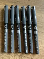 Pilot V5 Hi-Tecpoint Pure Liquid Ink 0.5mm Rollerball Pen,Black,REF-BXV5(6 PENS)