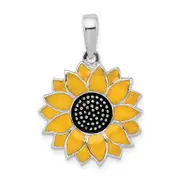 Sterling Silver De-Ani Rhodium-Plated Polished Enameled Sunflower Pendant