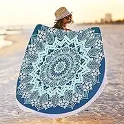 RosieLily Round Mandala Beach Towel, Microfiber Hippie Boho Extra Large Sand Proof Quick Dry Beach Blanket, Circle Pool Picnic Table Mediation Yoga Mat, 59 inch Towel with Tassels Gifts for Women