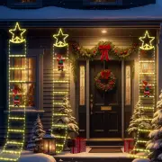 Christmas Star Stair Lights Holiday Decoration Lights Outdoor Waterproof Light String with 8 Light Mode Pentagram Stair