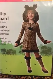 Fancy Witty Leopard Costume S (4-6) - Dress w Hood and 2 Leg Warmers, Halloween