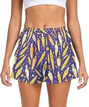 [FRODOTGV] Yellow Carrots Blue Women's Athletic Shorts Loose & Comfy Biker Shorts for Soccer Teenis Exercise Indoor S