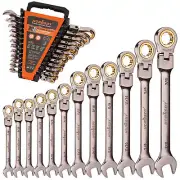 12Pcs Flexible Head Ratchet Spanner Set Portable Imperial Spanner Nickel Plating