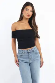 Black Off Shoulder Top Supersoft - Size 14L, Women's T-shirt