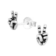 Silver V Sign Stud Earrings