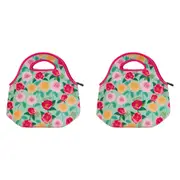 2x Annabel Trends 30cm Neoprene Lunch Bag Outdoor/School Lunchbox Camellias Mint