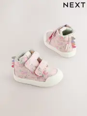 Multi Dinosaur Wide Fit (G) Touch Fasten Strap High Top Washable Trainers (E99645) | $21 - $24