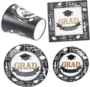SHERCHPRY 1 Set 68 Pcs 2021 Party Tableware Set Party Plates Black Cups Plate Cup Graduation Plates Party Supplies Congrats Grad Tableware Graduation Season Dinnerware