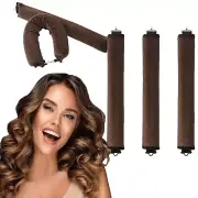 3 PK Brown Curling Kit with Heatless Rod Headband Curler Curl Styling Ribbon