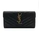 YSL Monogram V字縫線魚子醬牛皮金屬LOGO暗釦手拿長夾(372264-黑)