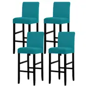 4pcs Cafe Bar Stool Jacquard Covers Stretch Dining Room Armless Chair Slipcover -Green