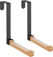 Folding Clothes Drying Rack, Thickness Adjustable, Metal/Wooden, Portable, Lightweight, Heavy Duty, Over The Door Hangers Hook for Laundry, 2 Pack (Black)