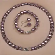 10MM purple shell pearl knot necklace bracelet earrings Chain Beads Reiki
