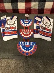 Patriotic 2 United We Stand Kitchen Towels and 2 Gnome Towels USA And Sign Decor