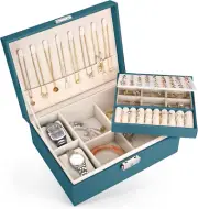 Jewellery Box Organiser for Women Girls, 2 Layers Large Jewelry Storage Case wit