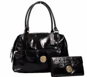 DKNY Logo Polish Calf Turnlock Satchel & Wallet Set, Black