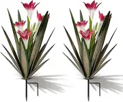 Homight Metal Agave Plant Outdoor Decoration Outdoor Garden Decoration Lily Mexican Yard Art Plant Garden Agave Lily Decorative Garden Gift… (2 Big Red Lilies)