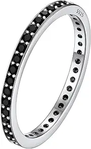 [Silvora] Thin Bands Ring for Female, Lovely Cubic Zirconia Engagment Wedding Bands 2mm, Plain Silver Rings Size 6
