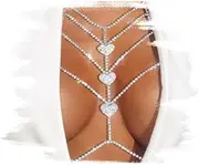[LBEIPDN] Rhinestone Layered Bra Body Chain Crystal Crop Top Sexy Chest Bikini Chains Body Jewelry for Women Rave Party Club, one size, metal alloy, No Gemstone