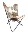 Handmade Indien Goat Hair Leather Chair - Iron Openable Stand Lounge chair PL2-2