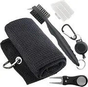 Golf Accessories Kit, Golf Club Cleaning Kit - Microfiber Waffle Pattern Golf Towel with Clip, Golf Club Brush Groove Cleaner & Clip, Golf Divot Tool with Marker - Golf Accessories