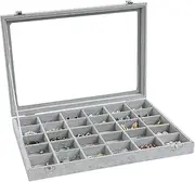 Wudygirl Clear Lid 30 Grid Jewelry Organizer Box Storage Case Showcase Display Jewelry Tray Stackable Removable Ice Velvet(30 Grid)