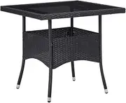 Garden Table Outdoor Dining Table Black Poly Rattan and Glass