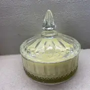 Indiana Clear Glass Diamond Cut Pattern Dish With Lid CANDLE Bourbon Citrus