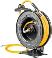 Steel Retractable Air Hose Reel 3/8" Inch x 50' Feet Hybrid Polymer Yellow