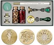 Romantics Wax Seal Stamp Kit Christmas Sealing Wax Beads Set Gift Box, 3 Wax Stamp Brass Heads with Retro Handle, Spoon and Pen for Envelopes Letters Wedding Invitations FestivalCards Gift# Rose